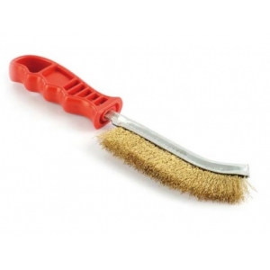 Brosse avec manche en plastique, poils en acier recouvert de laiton.