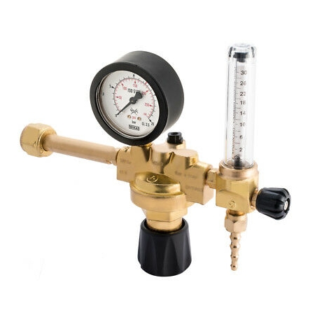 Gas regulator with flowmeter for rechargeable bottle, CO2 connexion