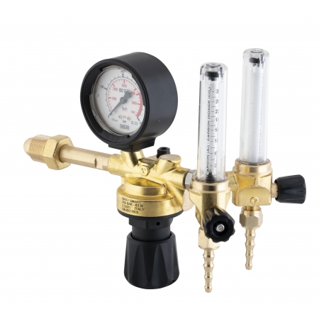 R&eacute;gulateur de gaz avec 2 d&eacute;bitm&egrave;tres, raccord m&acirc;le