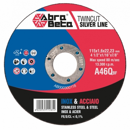 Thinner cutting discs Abra Beta Stainless Steel/Steel A46Q 115mm Silver Thinner cutting discs Abra Beta Stainless Steel/Steel A46Q 115mm Silver